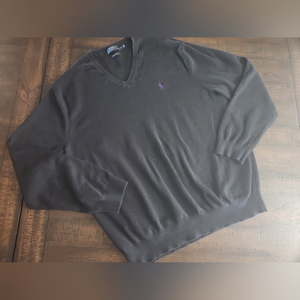 Ralph Lauren Men's Black V-Neck Sweater XL‎